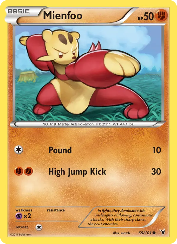 Mienfoo Common rarity Noble Victories Pokémon card price — $0.78