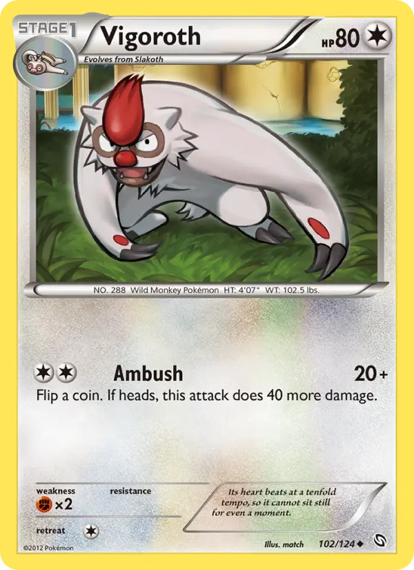 Vigoroth Uncommon rarity Dragons Exalted Pokémon card price — $0.94