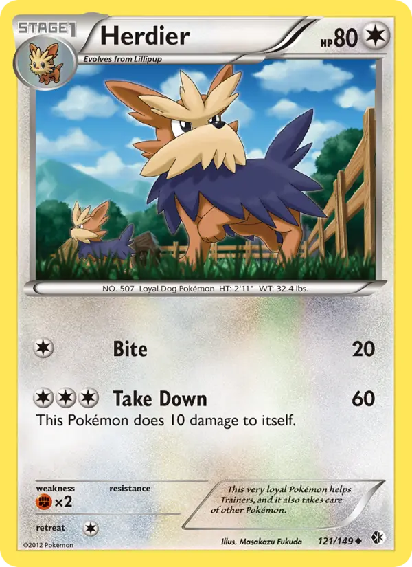Herdier Uncommon rarity Boundaries Crossed Pokémon card price — $1.14