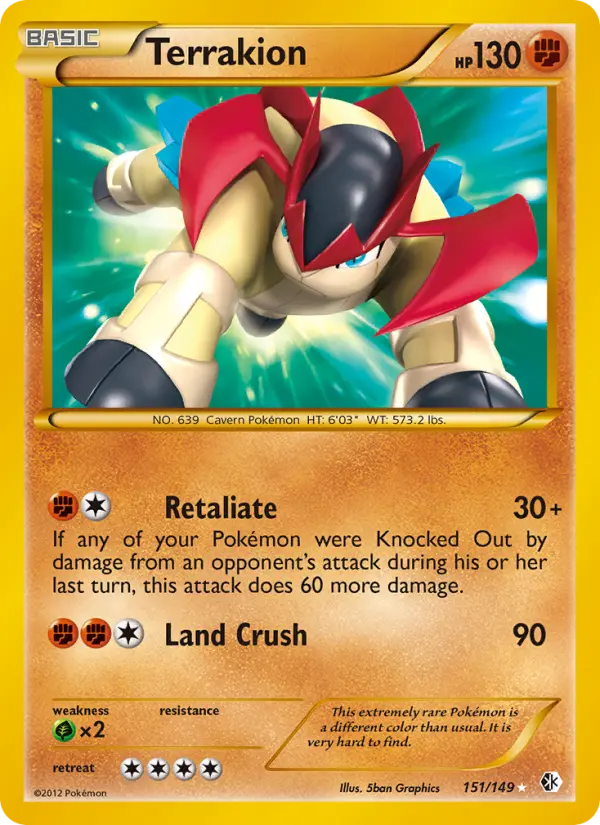 Terrakion Secret Rare rarity Boundaries Crossed Pokémon card price — $148.50