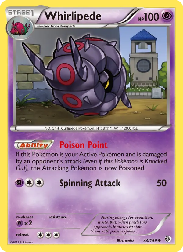 Whirlipede Uncommon rarity Boundaries Crossed Pokémon card price — $2.94