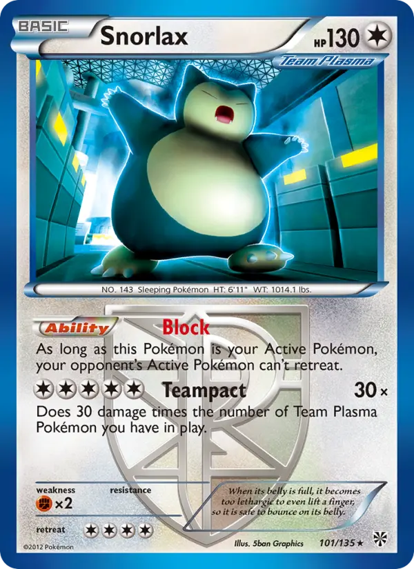 Snorlax Rare rarity Plasma Storm Pokémon card price — $69.25