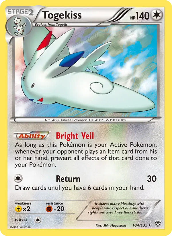 Togekiss Rare rarity Plasma Storm Pokémon card price — $4.82