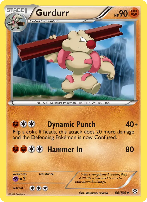 Gurdurr Uncommon rarity Plasma Storm Pokémon card price — $1.14
