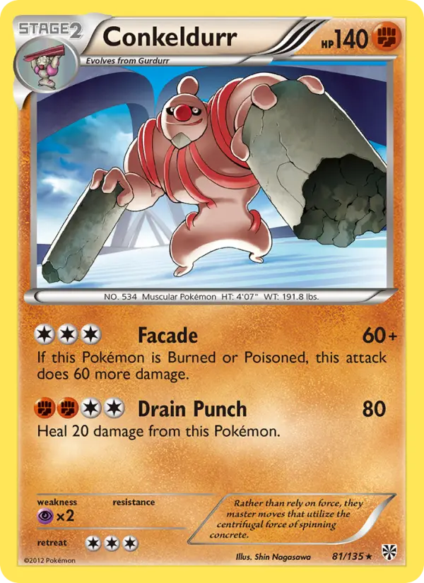 Conkeldurr Rare rarity Plasma Storm Pokémon card price — $1.98