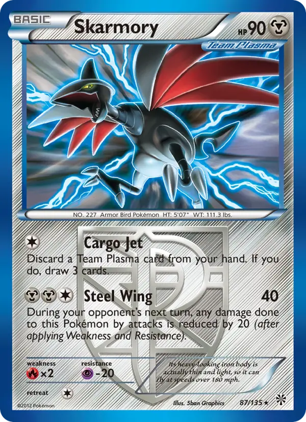Skarmory Rare rarity Plasma Storm Pokémon card price — $10.41