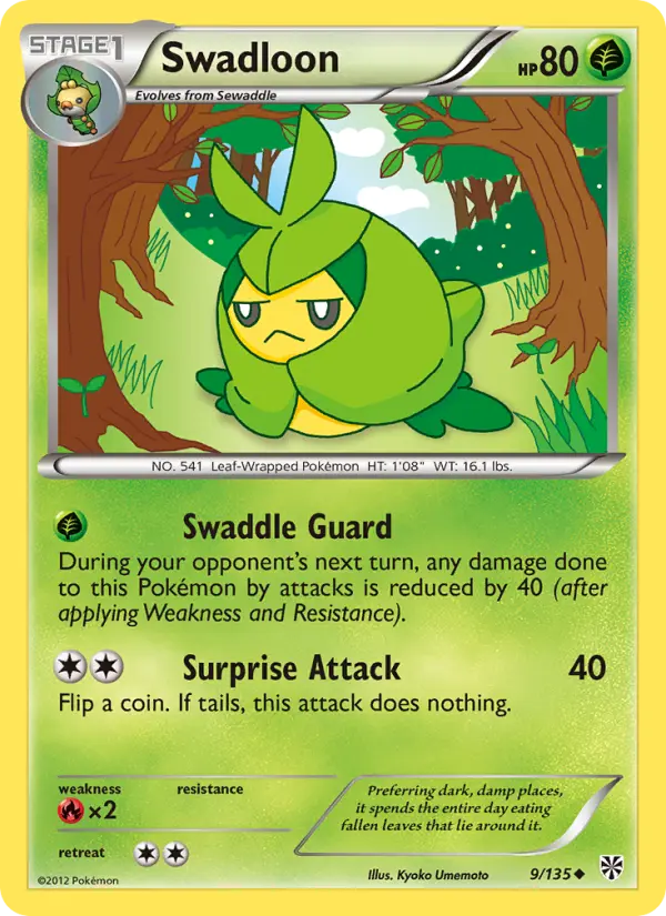 Swadloon Uncommon rarity Plasma Storm Pokémon card price — $5.00