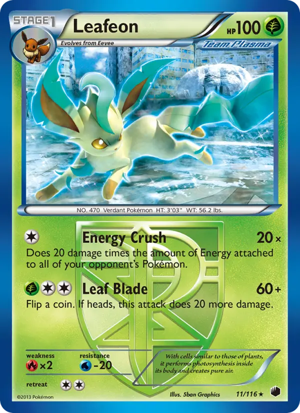 Leafeon Rare rarity Plasma Freeze Pokémon card price — $43.11