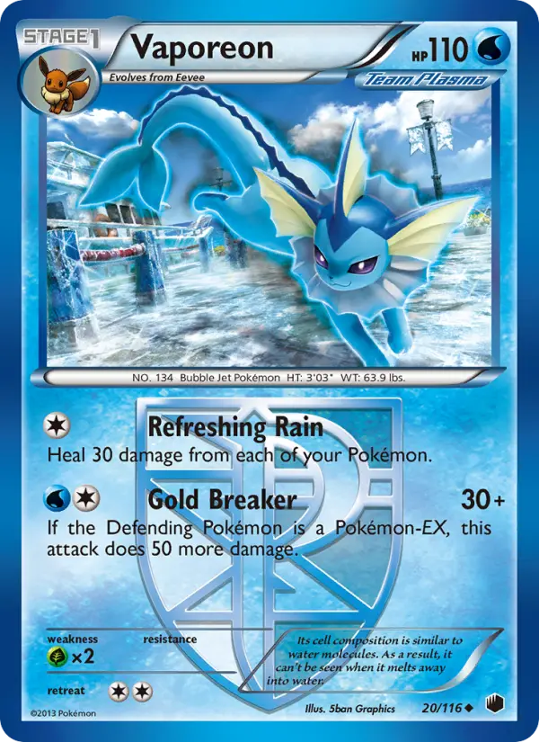 Vaporeon Uncommon rarity Plasma Freeze Pokémon card price — $48.76