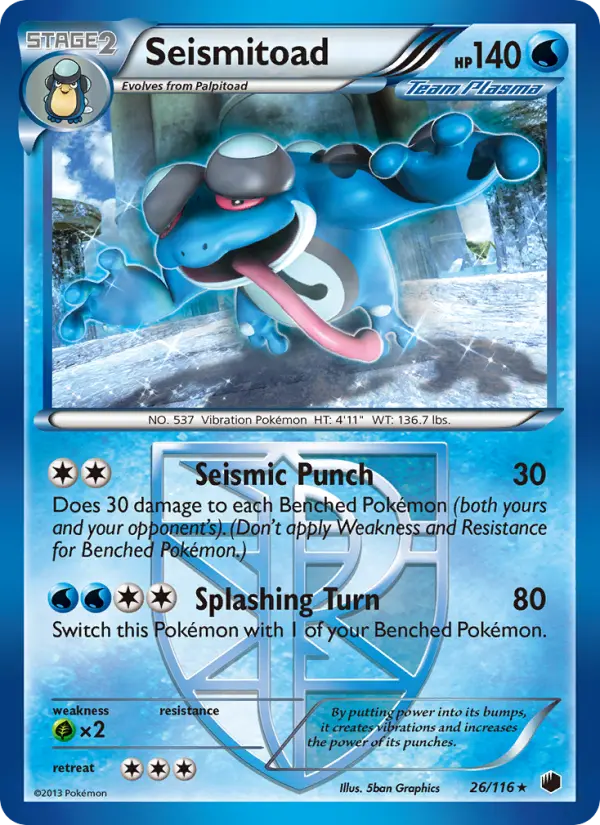 Seismitoad Rare rarity Plasma Freeze Pokémon card price — $3.73