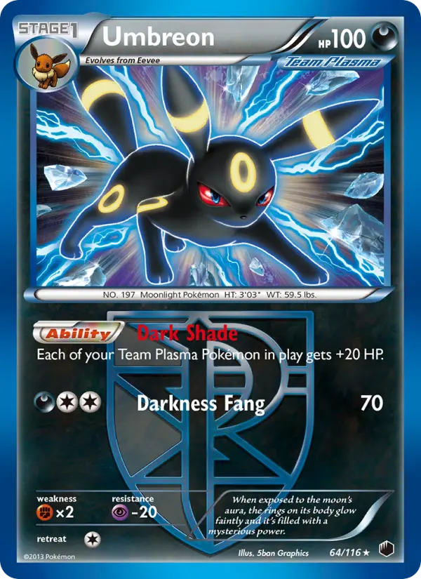 Umbreon Rare rarity Plasma Freeze Pokémon card price — $129.99