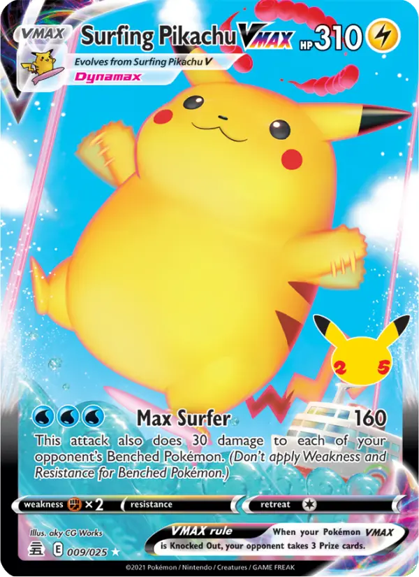 Surfing Pikachu VMAX Ultra Rare rarity Celebrations Pokémon card price — $7.46