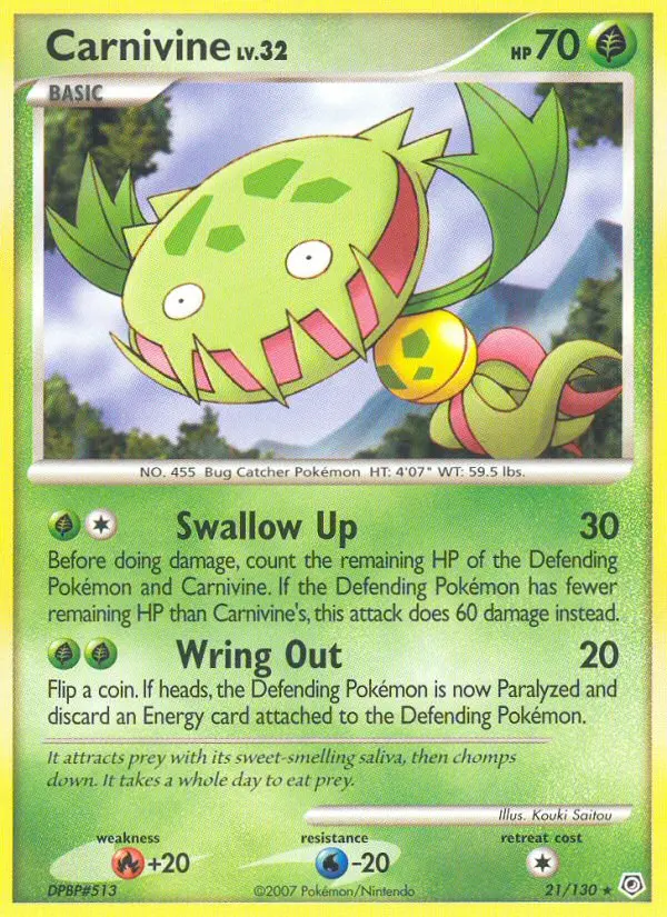 Carnivine Rare rarity Diamond & Pearl Pokémon card price — $6.29