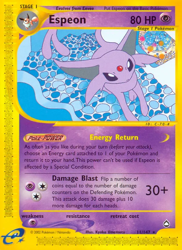 Espeon Rare rarity Aquapolis Pokémon card price — $157.50