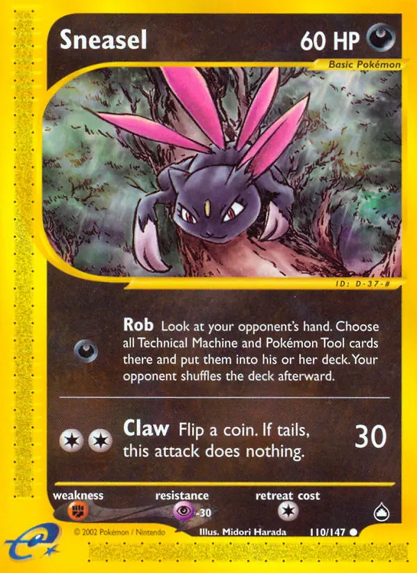 Sneasel Common rarity Aquapolis Pokémon card price — $50.00