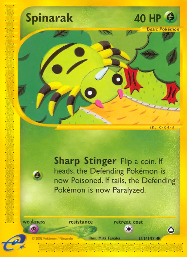 Spinarak Common rarity Aquapolis Pokémon card price — $20.72