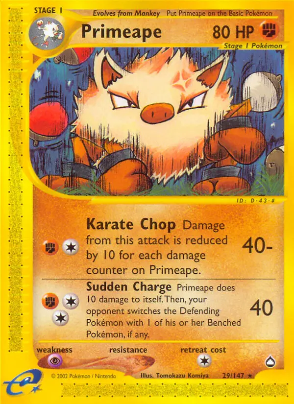 Primeape Rare rarity Aquapolis Pokémon card price — $60.21