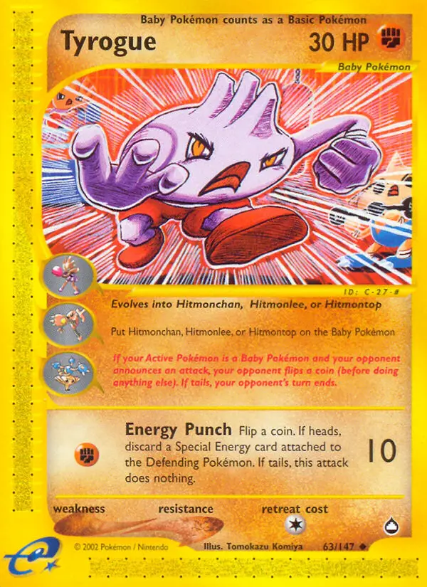 Tyrogue Uncommon rarity Aquapolis Pokémon card price — $70.00