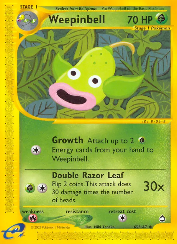 Weepinbell Uncommon rarity Aquapolis Pokémon card price — $70.00
