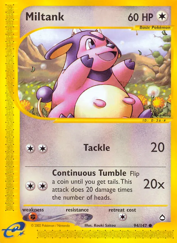 Miltank Common rarity Aquapolis Pokémon card price — $74.99
