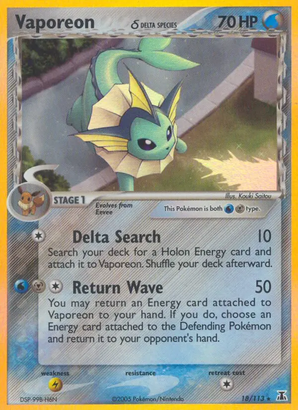 Vaporeon δ Rare rarity Delta Species Pokémon card price — $95.16