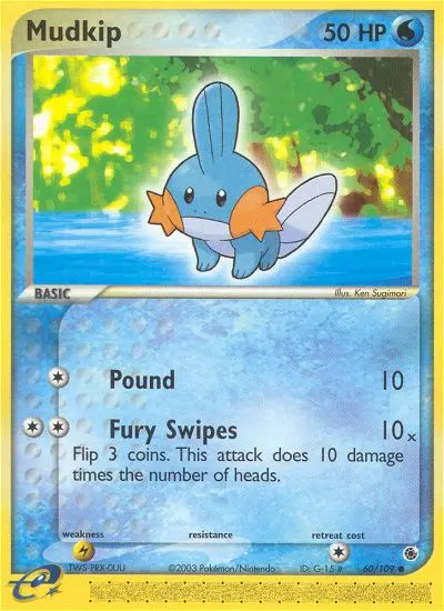 Mudkip Common rarity Ruby & Sapphire Pokémon card price — $49.61