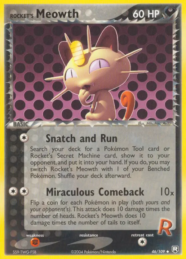 Rocket's Meowth Uncommon rarity Team Rocket Returns Pokémon card price — $199.95