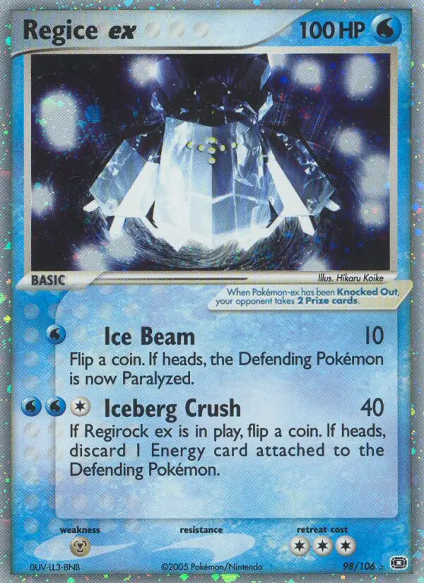 Regice ex Rare rarity Emerald Pokémon card price — $244.49