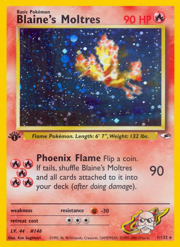 Blaine's Moltres Holo Rare rarity Gym Heroes Pokémon card price — $185.58