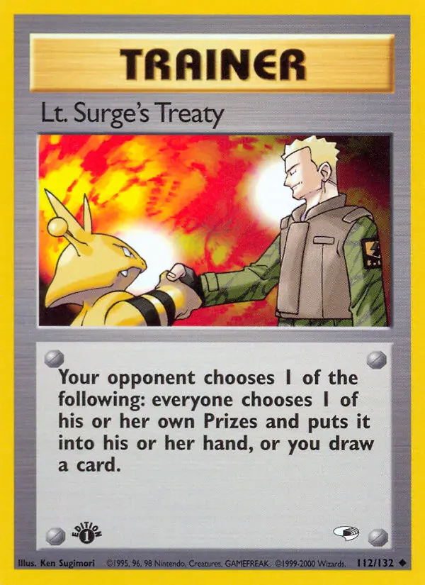 Lt. Surge's Treaty Uncommon rarity Gym Heroes Pokémon card price — $2.78