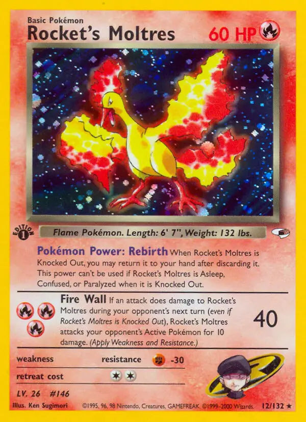 Rocket's Moltres Holo Rare rarity Gym Heroes Pokémon card price — $230.63