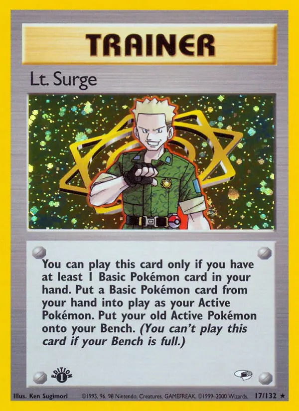 Lt. Surge Holo Rare rarity Gym Heroes Pokémon card price — $83.34