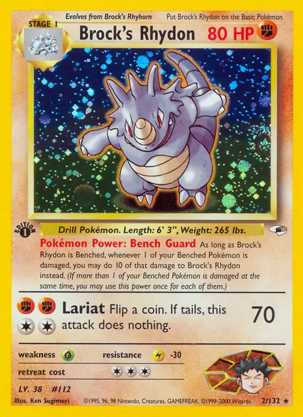 Brock's Rhydon Holo Rare rarity Gym Heroes Pokémon card price — $122.25