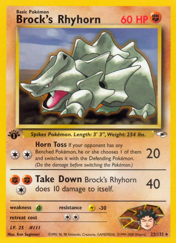Brock's Rhyhorn Holo Rare rarity Gym Heroes Pokémon card price — $18.38