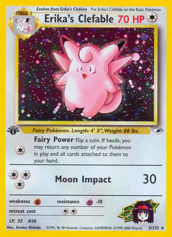 Erika's Clefable Holo Rare rarity Gym Heroes Pokémon card price — $81.35