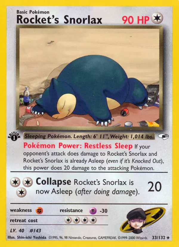 Rocket's Snorlax Holo Rare rarity Gym Heroes Pokémon card price — $167.17