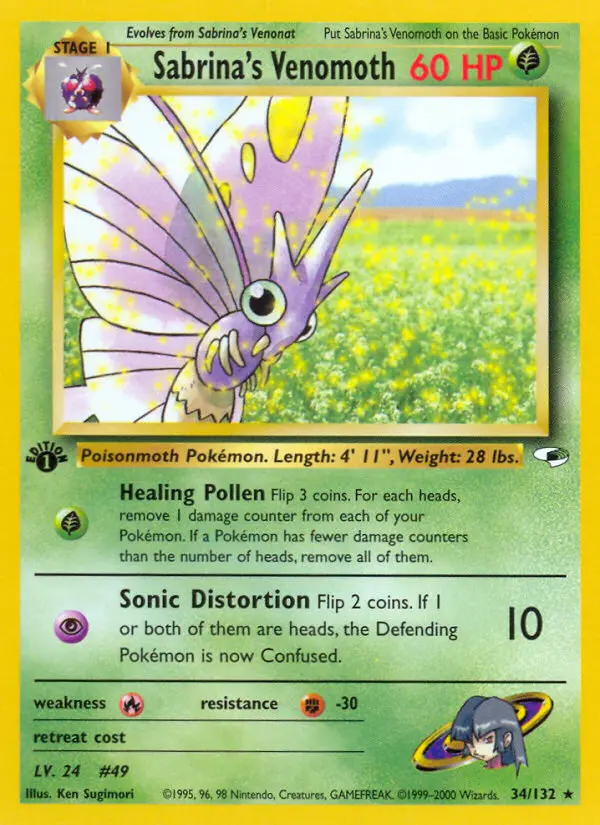 Sabrina's Venomoth Holo Rare rarity Gym Heroes Pokémon card price — $14.02