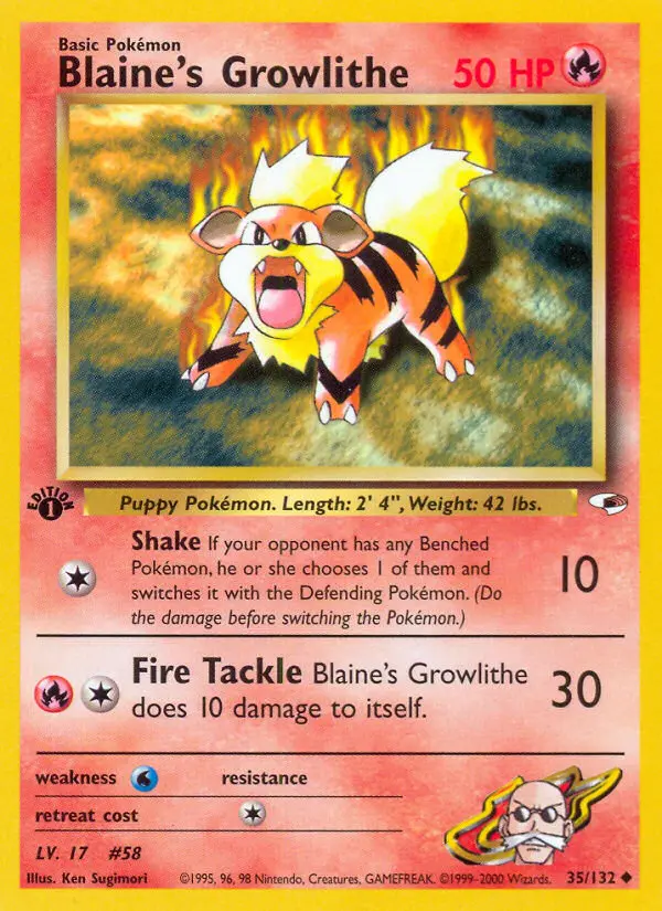 Blaine's Growlithe Uncommon rarity Gym Heroes Pokémon card price — $15.49
