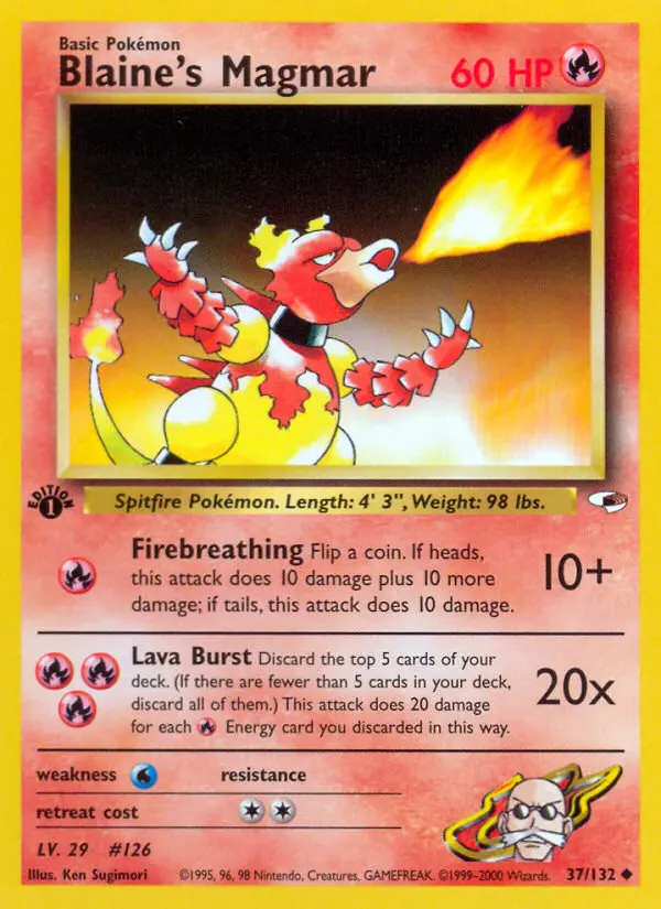 Blaine's Magmar Uncommon rarity Gym Heroes Pokémon card price — $9.26