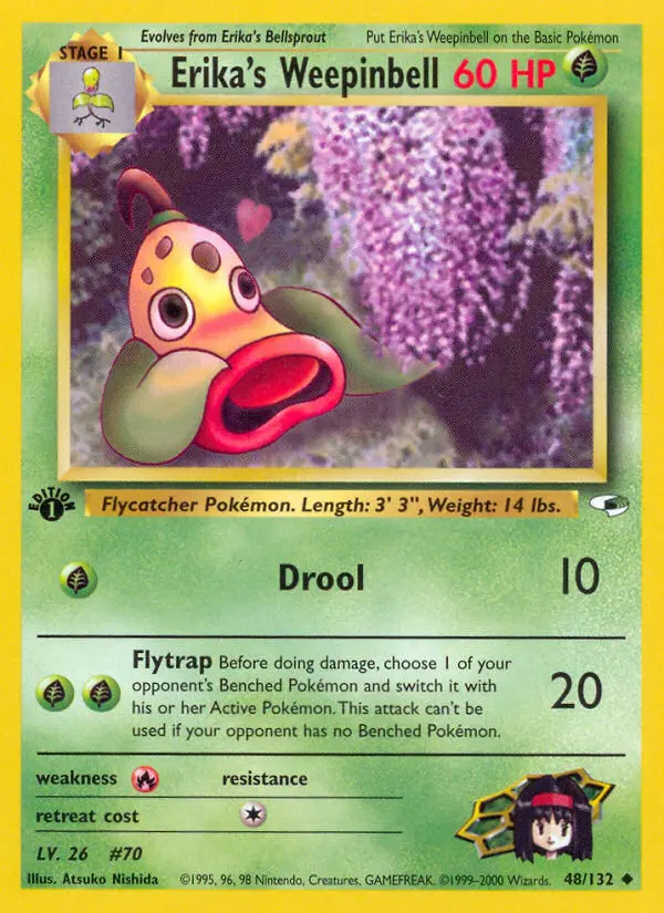 Erika's Weepinbell Uncommon rarity Gym Heroes Pokémon card price — $14.59