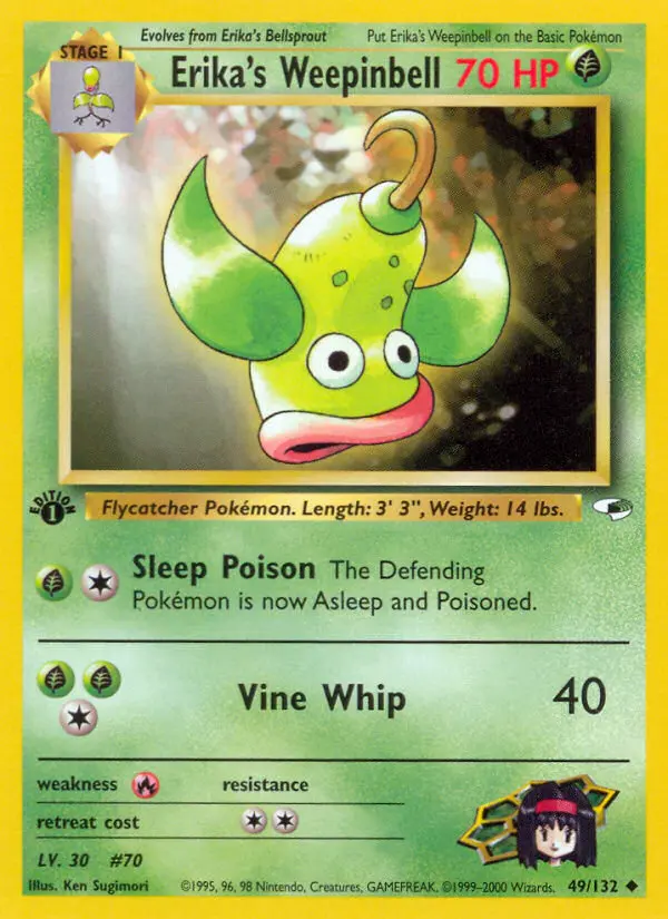 Erika's Weepinbell Uncommon rarity Gym Heroes Pokémon card price — $3.67
