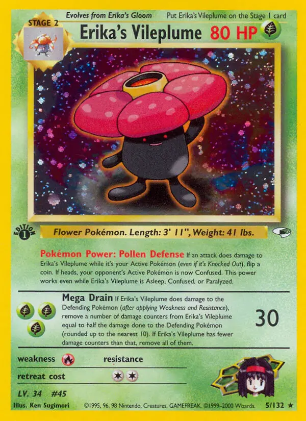 Erika's Vileplume Holo Rare rarity Gym Heroes Pokémon card price — $82.44