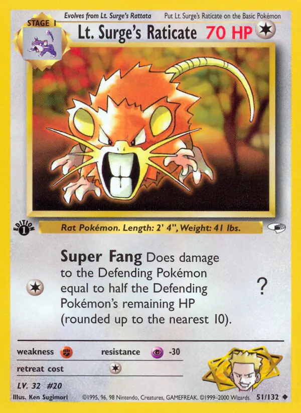 Lt. Surge's Raticate Uncommon rarity Gym Heroes Pokémon card price — $5.03