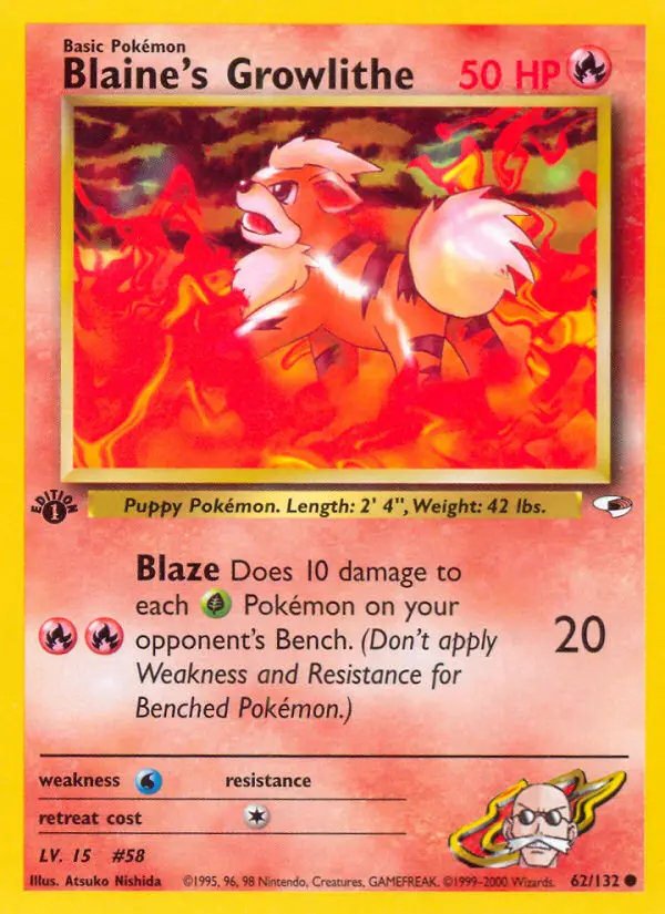 Blaine's Growlithe Common rarity Gym Heroes Pokémon card price — $9.17