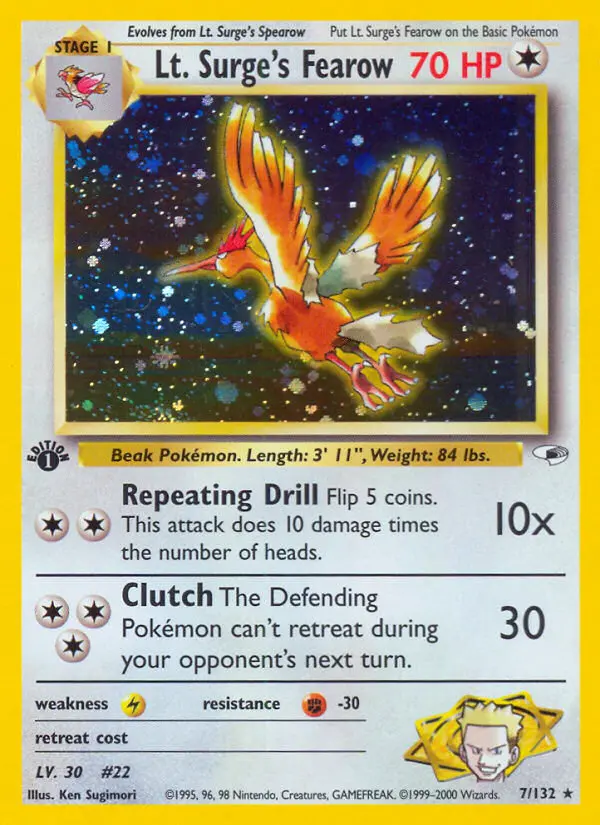 Lt. Surge's Fearow Holo Rare rarity Gym Heroes Pokémon card price — $77.66