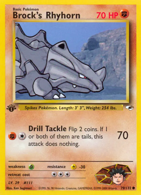 Brock's Rhyhorn Common rarity Gym Heroes Pokémon card price — $2.25