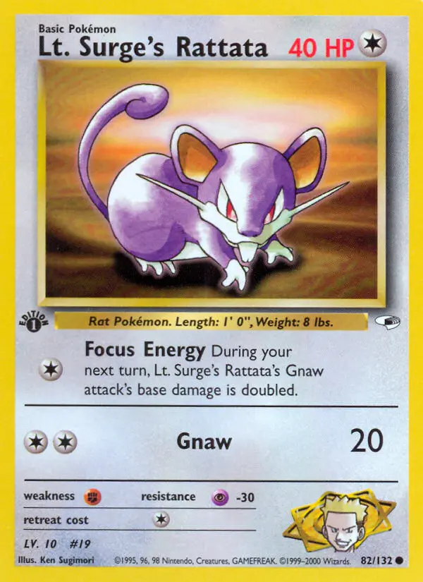 Lt. Surge's Rattata Common rarity Gym Heroes Pokémon card price — $2.67