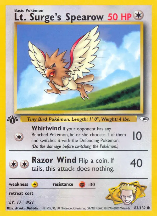 Lt. Surge's Spearow Common rarity Gym Heroes Pokémon card price — $2.44