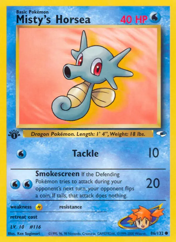 Misty's Horsea Common rarity Gym Heroes Pokémon card price — $3.38