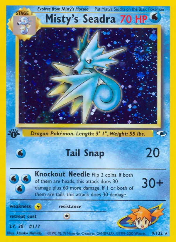 Misty's Seadra Holo Rare rarity Gym Heroes Pokémon card price — $135.27